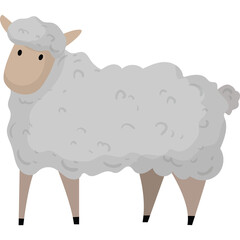 Pixelated cartoon sheep standing with a light gray fluffy coat tan face and black hooves on a white background