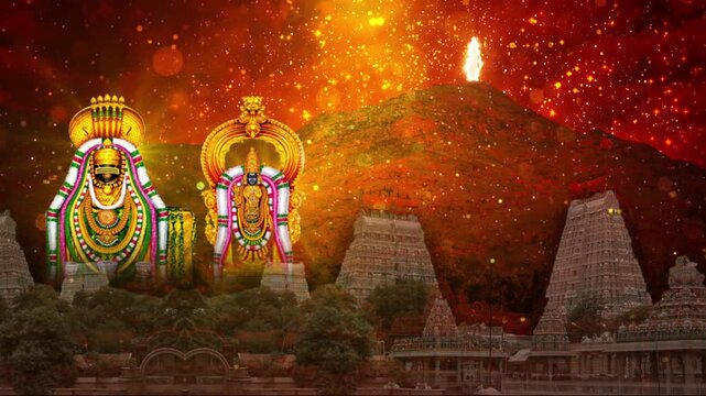 Karthigai Deepam Glowing Animation with Temple and Gods