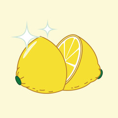 Cartoon Style Fresh Lemon Slice with Glittering Sparkle Fruit Illustration