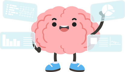 Cartoon Brain Analyzing Data with Charts