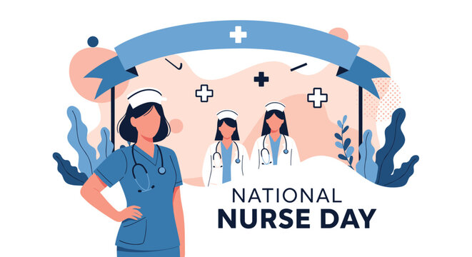 Illustration of female nurses celebrating National Nurse Day, symbolizing healthcare appreciation and dedication to the medical profession. - Powered by Adobe
