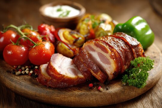 Jowl Pork Bacon Lunch with Horseradish Sauce and Fresh Vegetables