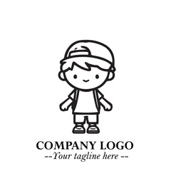 Black and White Chibi Boy Illustration with Jacket and Boots in Bold Thick Line Art Minimal Style
