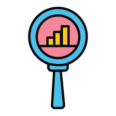 Flat vector icon of magnifying glass with chart line representing business analytics, data research, financial growth, and SEO analysis. Perfect for web, app, and infographic use.