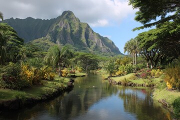 Fototapeta premium Kaneohe, Hawaii Botanical Garden: A Top Destination in the Pacific State of Oahu