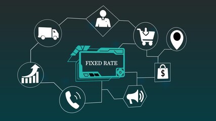 A Fixed Rate concept button on a futuristic. Abstract seamless animation of mesh glowing dots digital luxurious wave particles flows background. Motion of digital data 4k video animation - Powered by Adobe