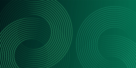 Abstract green glowing geometric lines on dark green background. Shiny circular line pattern. Futuristic tech design perfect for banners, posters, websites, and covers.Eps10