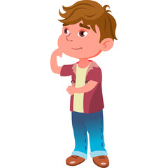 Young Boy Standing Thoughtful Expression Thinking Gesture Cartoon Illustration Isolated On Transparent Background