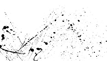 Abstract black ink splatter on white background creates dynamic and chaotic artistic effect