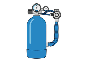 Blue Oxygen Tank with Regulator and Gauges Illustration.