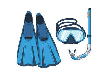 Blue Snorkeling Gear Set Isolated on White.
