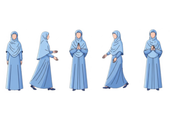 Islamic Women in Modest Fashion Cultural Attire Illustrations