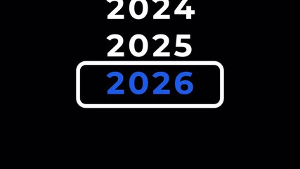 Animated scrolling years from 1995 to 2026 with smooth vertical motion. Clean design, ideal for timelines, video intros, and presentations.