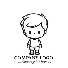 Black and White Chibi Boy Illustration with Jacket and Boots in Bold Thick Line Art Minimal Style

