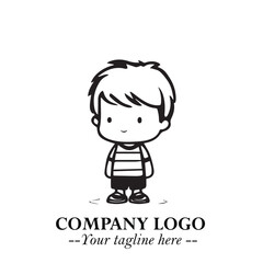 Black and White Chibi Boy Illustration with Jacket and Boots in Bold Thick Line Art Minimal Style
