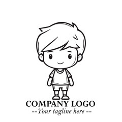 Black and White Chibi Boy Illustration with Jacket and Boots in Bold Thick Line Art Minimal Style
