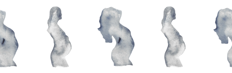  Watercolor pregnant girl silhouette blue pattern.Hand painted silhouette motherhood element border on white background.