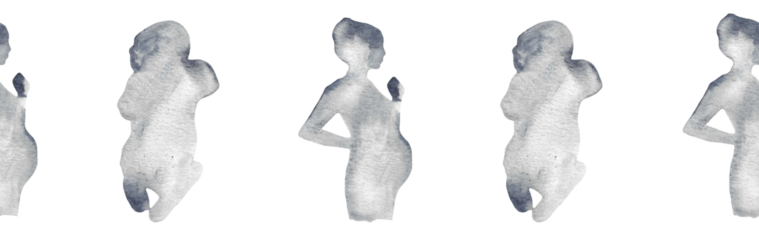  Watercolor pregnant girl and baby silhouette blue pattern.Hand painted silhouette motherhood element border on white background.