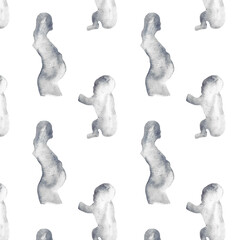  Watercolor pregnant girl and baby silhouette blue print.Hand painted silhouette motherhood element pattern on white background.