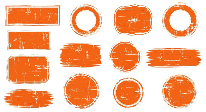 Orange stamps  grunge textures Rectangles circles  bars Rough edges  worn look