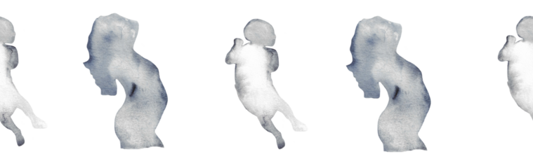  Watercolor pregnant girl and baby silhouette blue pattern.Hand painted silhouette motherhood element border on white background.