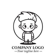 Black and White Chibi Boy Illustration with Jacket and Boots in Bold Thick Line Art Minimal Style
