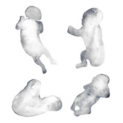 Watercolor baby set silhouette blue element.Hand-painted silhouette motherhood element on white background.