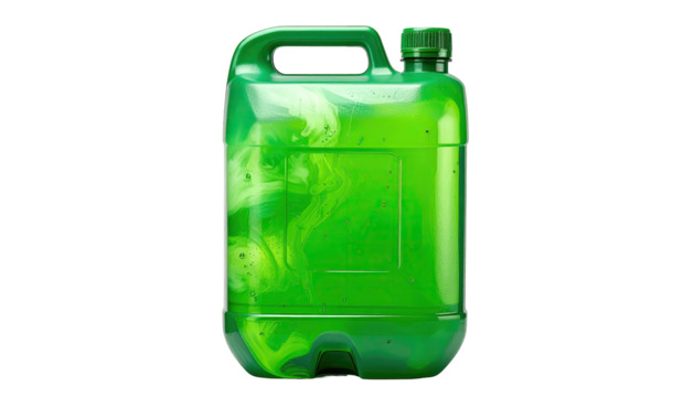 Glossy green container filled with swirling liquid on black