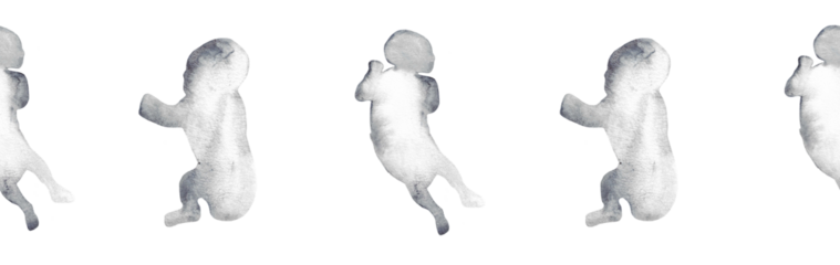  Watercolor baby silhouette blue pattern.Hand painted silhouette motherhood element border on white background.