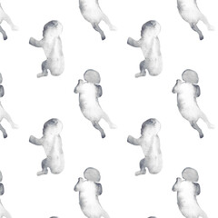 Watercolor baby silhouette blue print.Hand painted silhouette motherhood element pattern on white background.