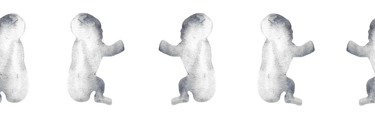  Watercolor baby silhouette blue pattern.Hand painted silhouette motherhood element border on white background.