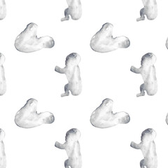 Watercolor baby silhouette blue print.Hand painted silhouette motherhood element pattern on white background.