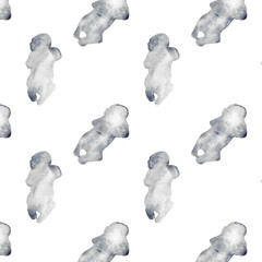 Watercolor baby silhouette blue print.Hand painted silhouette motherhood element pattern on white background.