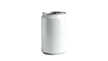 Plain white aluminum can with silver top, on black background