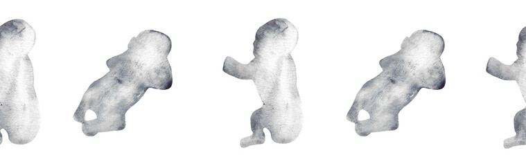  Watercolor pregnant girl and baby silhouette blue pattern.Hand painted silhouette motherhood element border on white background.