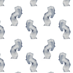  Watercolor pregnant girl and baby silhouette blue print.Hand painted silhouette motherhood element pattern on white background.