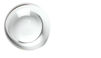 Shiny white glass button with layered rings against black