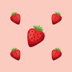 Fresh strawberries scattered on a light pink background creating a vibrant and summery pattern perfect for backgrounds textiles and designs with a sweet and fruity theme
