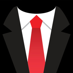 Detail of a black suit with a red tie
