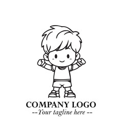 Black and White Chibi Boy Illustration with Jacket and Boots in Bold Thick Line Art Minimal Style
