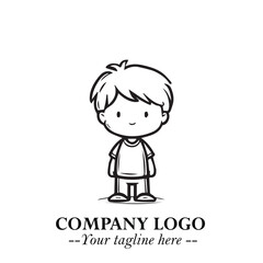 Black and White Chibi Boy Illustration with Jacket and Boots in Bold Thick Line Art Minimal Style
