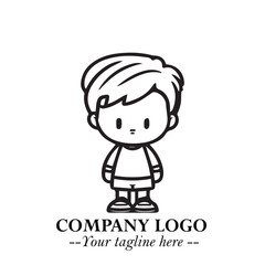 Black and White Chibi Boy Illustration with Jacket and Boots in Bold Thick Line Art Minimal Style
