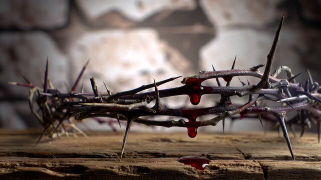 A striking representation of suffering, faith, and sacrifice through a crown of thorns with vivid blood details.