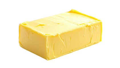 Rectangular block of yellow butter, glistening texture