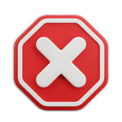 Obraz premium Red octagon stop sign with a white cross symbol isolated on transparent background