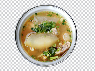boiled winter melon with chicken  soup in bowl on transparent..