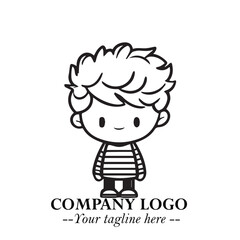 Black and White Chibi Boy Illustration with Jacket and Boots in Bold Thick Line Art Minimal Style
