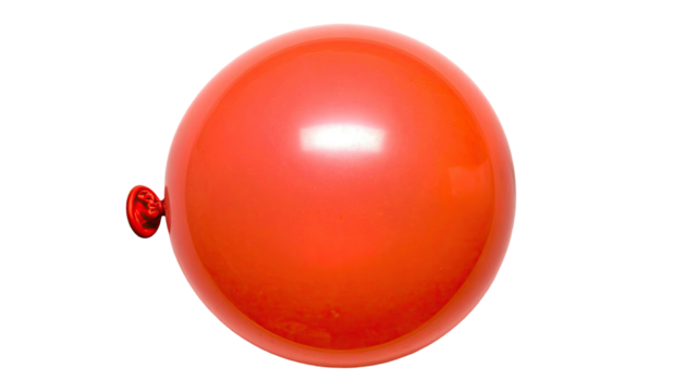 Inflated round balloon with glossy, deep orange-red surface