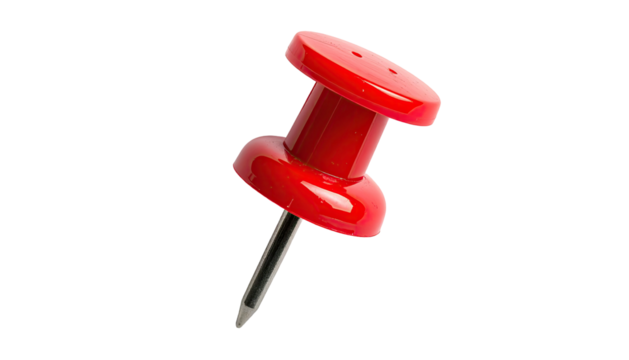 Close-up of a glossy, vibrant red pushpin