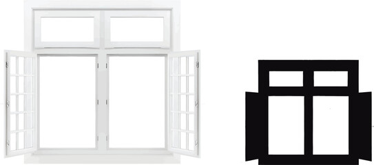 The image features two illustrations of windows, each showcasing a similar design but differing in color., open door with a white background